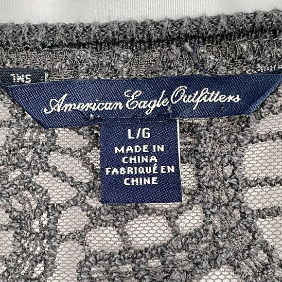 American Eagle Cotton Blend Lace Back Open Front Gray Cardigan Women's L Cottage - Picture 4 of 13